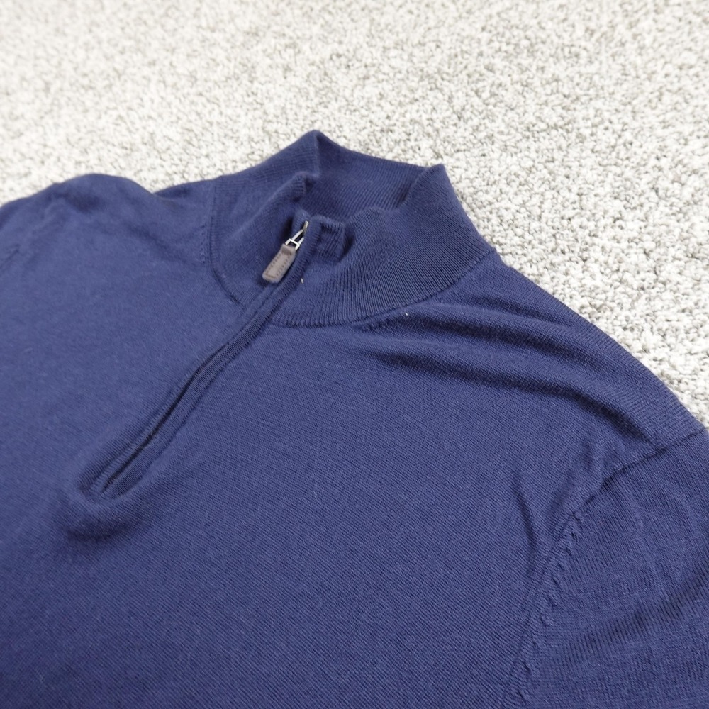Jos A‎ Bank Sweater Mens L Blue Merino Wool Traveler Pullover 1/4 Zip Cozy Warm